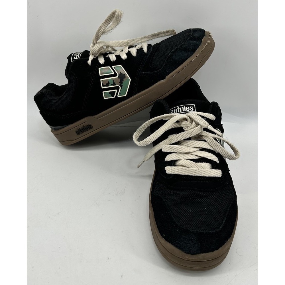 Etnies Rail Skate Low Lace Up Sneakers Camo Logo Black Men's Size 7.5